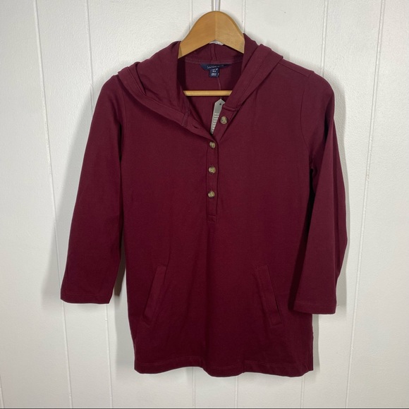 Lighthouse by Lands End Burgundy Henley Hoodie Top - Picture 4 of 8